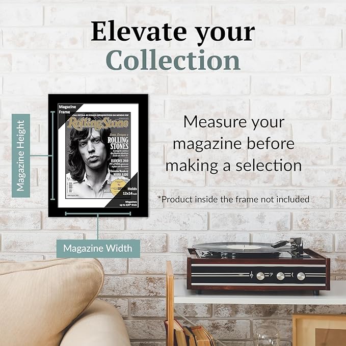 Creative Picture Frames 12 x 14 Magazine Frame with Full-Strength Glass, Holds Up To A 1/4" Thick Media with Installed Hangers for Easy Mounting, 14x16 Black Frame with White Mat