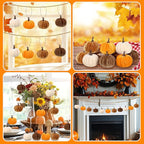 12 Pcs Velvet Pumpkins Fall Thanksgiving Pumpkins Hanging Ornaments Fall Tree Decorations Orange White Brown Velvet Wrapped Pumpkin Ball Decor with Hemp Rope for Thanksgiving Party Tree Farmhouse (A)