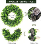 24-26'' Large Boxwood Wreath for Front Door, Porch, Window - Foldable Greenery Boxwood Wreaths for Farmhouse Wedding Indoor Outdoor Decor - Spring, Summer, Fall, All Seasons (with Bow)