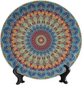 Colorful Decorative Plates, 8 Inch, Blue Mandala Boho Round Display Plate, Decorative Plates with Stand, for Kitchen Party Coffee Table Decor Art