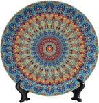 Colorful Decorative Plates, 8 Inch, Blue Mandala Boho Round Display Plate, Decorative Plates with Stand, for Kitchen Party Coffee Table Decor Art