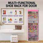 Over The Door Shoe Organizer with 12 Large Breathable Pockets - Durable Hanging Storage for the Entire Family's Shoes (Pink)