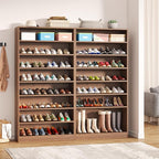 Tribesigns Tall Shoe Cabinet, 9 Tiers 40-45 Pairs Heavy Duty Wood Freestanding Shoe Storage Cabinet, 70.8'' Tall Shoe Cabinet with Open Storage for Entryway (1, Brown)