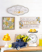 Navy Blue Metal Truck with Artificial Lemon Decor, Farmhouse Spring Summer Centerpiece for Kitchen and Dining Table, Small Ornament for Sidetable, Summer Theme Tiered Tray Decor, 8-inch…