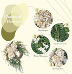 Hydrangea Wreath, 22 Inch Spring Wreath for Front Door, Summer Wreath with White Hydrangea, Greenery and Burlap Bow, Farmhouse Floral Door Wreath for Indoor Outdoor Wall Porch Décor