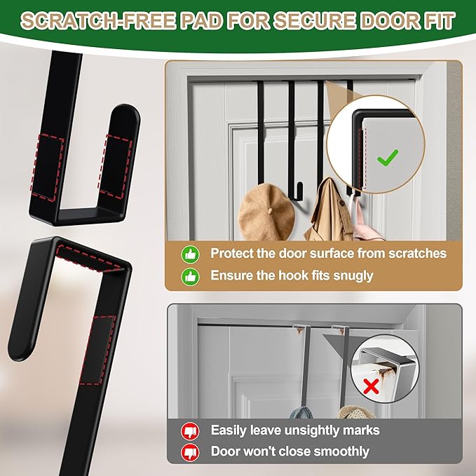 15" Reversible Wreath Hangers for Front Door, Fit Most Doors up to 1-3/4", Heavy Duty Steel Over The Door Hooks Hold up to 80 LBS for Spring & Easter Wreaths, Seasonal Door Decor (Black 2 Pack)