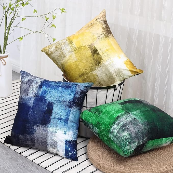 Grey Blue Abstract Art Artwork Pillow Cover, Gallery Modern Decorative Throw Pillows Cushion Cover for Bedroom Sofa Living Room 26 x 26 Inch Set of 2