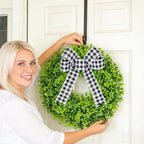 Vlorart 20 Inch Boxwood Wreaths for Front Door, Artificial Spring Wreath for Wall Farmhouse Wedding Porch Green Wreath with Sash Year Round Indoor Outdoor for Summer Farmhouse Wreaths Home Decorations