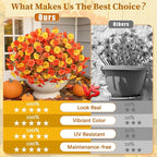 MARTINE MALL 12 Bundles Artificial Fall Mums Flowers for Outdoors, Faux Mums for Outdoor Planters, UV Resistant Fall Flowers Artificial for Outdoors Front Porch (Orange & Yellow)