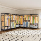 Coat Rack Clothes Wardrobe：Closet Organizer and Storage Clothing Garment Rack with Shelves Heavy Duty for Hanging Clothes Portable Adjustable Black 15.8" DX69 WX76.5 H