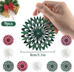 EASY JOY Red White Green Christmas Hanging Decorations - 9Pcs 3D Christmas Tree Paper Hanging Decor Snowflake Ornaments Christmas Decorations Outdoor Indoor for Xmas Party New Year Window Door