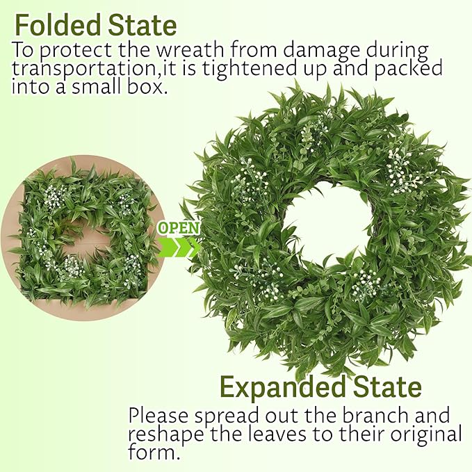 26 Inch Large Boxwoods Wreaths for Front Door Artificial Green Eucalyptus Leaves Greenery Indoor Outdoor Wreath Home Decor Porch Window Wall Farmhouse Door Decorations Spring Summer All Season