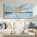 Large Framed Blue Gold Abstract Wall Art for Living Room, Horizontal Coastal Canvas Prints Paintings Artwork for Walls, Modern Ocean Landscape Pictures Wall Decor for Bedroom Dining Room Office 30x60