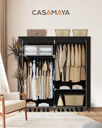 Portable Closet, 61.8 Inch Large Capacity Wardrobe Closet with Cover, Clothes Storage Organizer with Shelves and 2 Hanging Rods, Easy to Assembly, Black PCT222B01