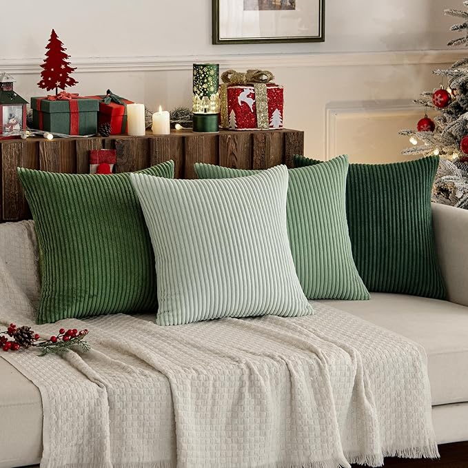 MIULEE Boho Farmhouse Sage Green Throw Pillow Covers 24x24 Inch Set of 4 Mordern Nordic Cushion Covers Soft Corduroy Spring Home Decor for Couch Bed Sofa Living Room Forest Green