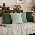MIULEE Boho Farmhouse Sage Green Throw Pillow Covers 18x18 Inch Set of 4 Mordern Nordic Cushion Covers Soft Corduroy Spring Home Decor for Couch Bed Sofa Living Room Forest Green
