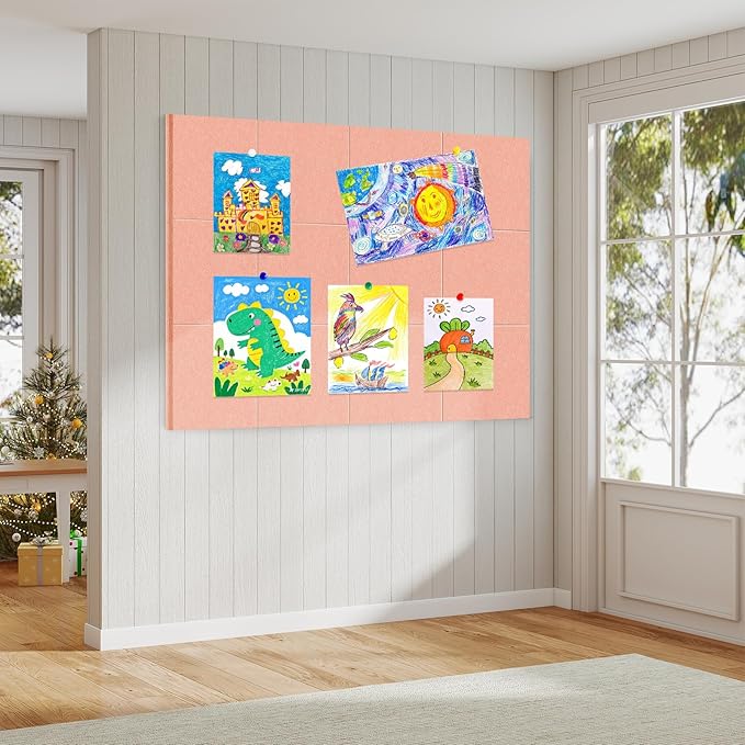 Large Cork Board for Walls 48"x36" |Cork Board Alternative| 12 Pack Felt Wall Tiles| Pink Bulletin Board with Removable Adhesive | Cork Boards Pinboard for Office Home Classroom，Pink