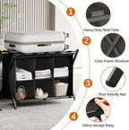 Luggage Rack for Guest Room, Folding Suitcase Stand with 6-Cube Fabric Storage Shelf, Luggage Holder, Steel Foldable Luggage Stand for Guest Room, Bedroom, Hotel, Black