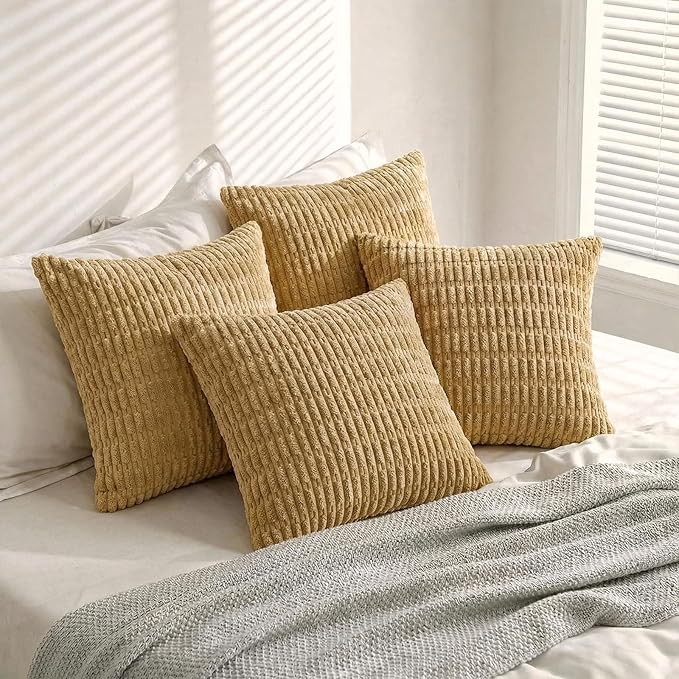 Fancy Homi 4 Packs Decorative Throw Pillow Covers for Living Room Couch Bed, Modern Farmhouse Boho Home Décor Accent Cushion Case, 18" x 18", Mustard Yellow