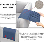 NB Remote Control Holder，Bedside & Armchair & Couch Caddy with Non-Slip Base，5 Pockets Oxford Fabric Bed Desk Storage Pocket for Phone Tablet Kindle Magazines，Gifts for Seniors (Blue， 35"X12.4")