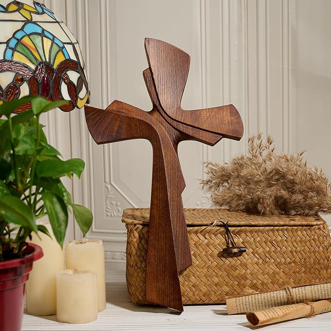BGCarvedGrace Wooden Wall Cross Decor, Handcrafted Retro Religious Hanging Cross, Christian Home Wall Art Decoration(6 Inch)