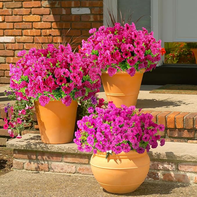 12 Bundles Morning Glory Artificial Flowers for Outdoor Decoration UV Resistant Fake Plastic Plants Artificial Greenery for Indoor Outdoor Garden Patio Window Box Home Decor