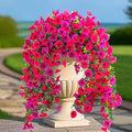 Fake Artificial Hanging Flowers for Outdoor, 2 PCS Silk Morning Glory Faux Flowers with Eucalyptus Leaves,Realistic Hanging Plants for Wedding Home Office Garden Decor