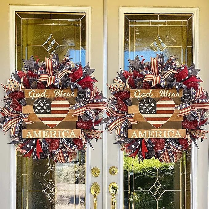 250th Anniversary Patriotic Wreath, 4th of July Wreath for Front Door, Patriotic Wreath Handmade Eagle Wreaths, Memorial Day Home Decoration for Indoor and Outdoor (C)