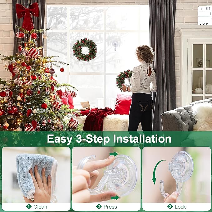 Antimbee 2 Pack Suction Wreath Hangers for Front Door, Heavy Duty Large Suction Cup Hooks Hanging Easter Garland, Reusable Wreath Door Hanger for Outdoor Window Shower, Hold Up to 18 Lbs