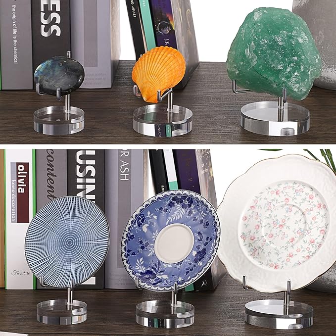 Hipiwe Adjustable Metal Arms Display Stand Easel with Acrylic Base Display Easel Holder for Fossil Coral Geodes Rock Mineral Agate Crystals Seashell and Small Collectibles