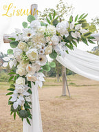 Lisuun Wedding Arch Flowers, Artificial Flowers for Decoration, 2pcs Flower Swag and 1 pcs Semi-Sheer Chiffon Table Runner Swag for Beautiful Dream Wedding Ceremony Floral Decor - Pack of 3