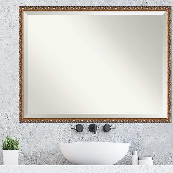 Amanti Art Bronze Wall Mirror 32x42 Antique Bronze Rectangle Bathroom Mirror for Wall Decor Living Room, X-Large Traditional Wood Frame, Hangs Horizonally and Vertically, Bathroom Decor, Beveled Edge