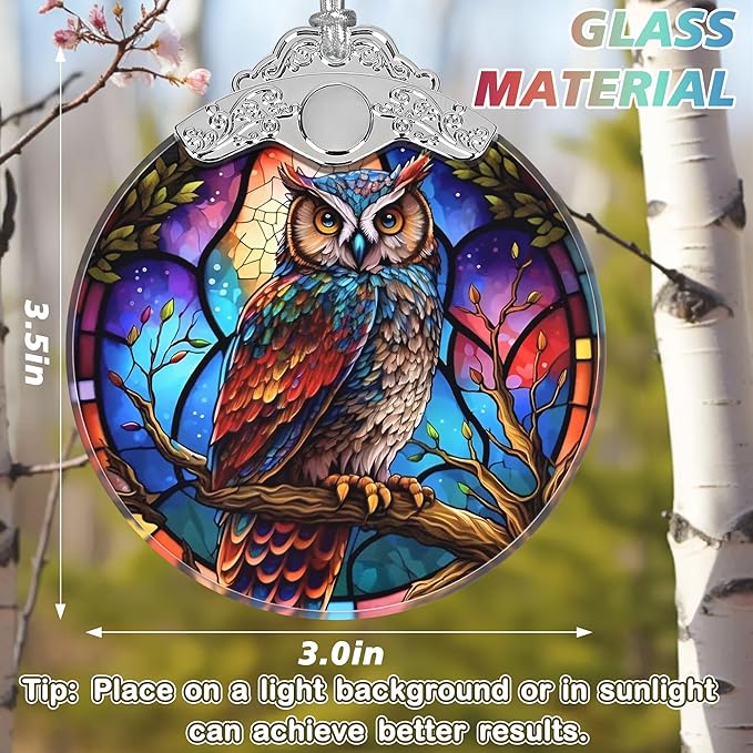 Stained Glass Suncatcher Ornament - Owl Christmas Decorations - Christmas Ornaments for Tree - Holiday Present Ideas - Gift Exchange