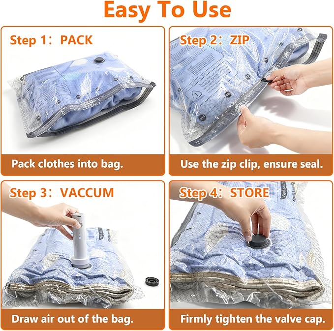 15 Pack Travel Vacuum Storage Bags with USB Electric Pump, Vacuum Seal Bags for Clothing - Space Saver for Clothes, Compression Travel Packing Bags for Luggage and Suitcase.