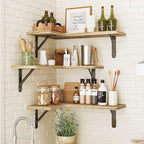Fixwal Floating Shelves for Wall Set of 5, Rustic Wood Wall Mounted Corner Shelf for Bathroom, Kitchen, Bedroom, Home Decor, Laundry Room, Living Room (Carbonized Black)