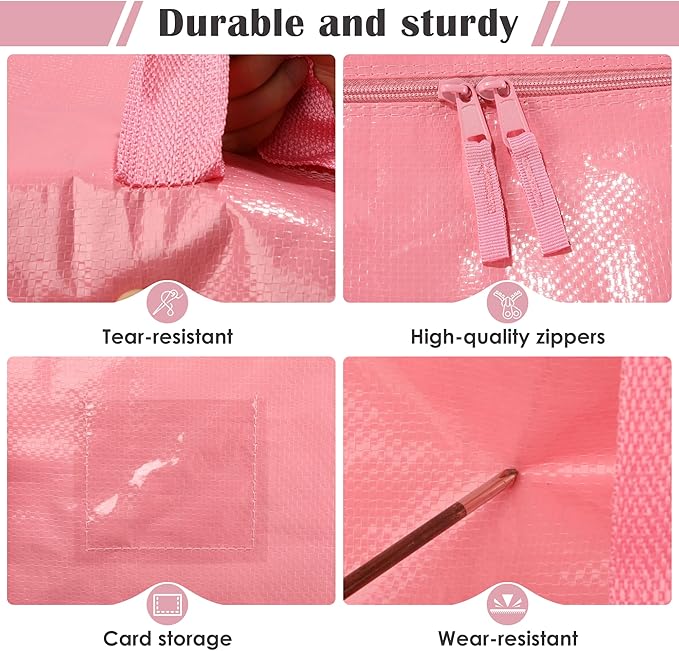 6 Pack Extra Heavy Duty Large Moving Bags with Reinforced Zipper & Wide Handles, Waterproof Storage Bins for Clothes, College Dorm, Travel, and Home Organization, Pink