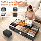 SpaceWhisper 90L Under Bed Storage Containers, 6-Pack Storage Bins with Clear Top, Foldable Closet Organizers and Storage with Label Holder for Clothing, Blankets, Comforter & Pillows(Black)