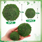 Biubee 18 Pack Decorative Faux Dried Moss Balls- 6pcs 3.1" Artificial Green Plant Mossy Globes+ 12pcs 2.2" Handmade Sphere Moss Gift for Home Dough Bowl Vase Chinoiserie Decors Party Wedding Display