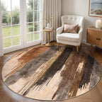 Ciicool 5ft Round Washable Rug, Modern Abstract Circle Rugs, Non-Slip Thin Lightweight Rug Black Brown Circular Print Distressed Carpet for Bedroom Living Room Under Dining Table Home Office Decor