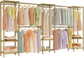 Large Clothes Rack, Clothing Rack for Hanging Clothes, Heavy Duty Garment Rack, Freestanding Wardrobe Closet with Extendable Hanger Rods, Width from 7.8 to 10.8 ft, H11 Gold