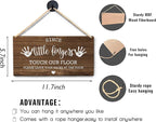 Wall Pediments Shoes Off Sign,Shoes Off Sign for Front Door,Since Little Fingers Touch Our Floor Door Sign,Shoes Off Hanging Welcome Sign for Front Door,10x8 Inches，Wood Grain-5