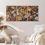 SIGNINART Orange Floral Framed Canvas Wall Art Set of 3, Mid Century Modern Flower Wall Decor, Neutral Plant Artwork, Boho Botanical Art Prints for Bedroom Living Room Office 24"x36"x3