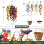 Homsunny Artificial Fake Hanging Flowers Plants Baskets for Outdoor Spring Decoration, Faux Morning Glory Silk Flower for Outside Realise UV Resistant Patio Yard Porch Balcony Home Decor (Mixed 1)