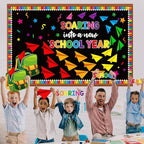 Pajean Soaring Into a School Year Bulletin Board Set Colorful Paper Plane Classroom Decorations Backpack Plane Name Tag Cutout with Pencil Border for Door Wall Chalkboard Decor Back to School Supplies