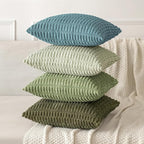 MIULEE Pack of 2 Corduroy Decorative Throw Pillow Covers 18x18 Inch Soft Boho Striped Pillow Covers Modern Farmhouse Home Decor for Summer Coastal Sofa Living Room Couch Bed Coastal Blue