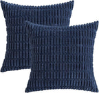 MIULEE Pack of 2 Corduroy Decorative Throw Pillow Covers 12x12 Inch Soft Boho Striped Pillow Covers Modern Farmhouse Home Decor for Summer Coastal Sofa Living Room Couch Bed Dark Blue