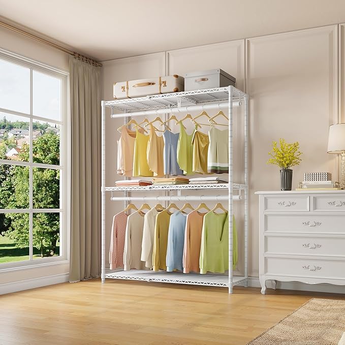 VIPEK X1 Plus Expandable Reach-in Closet Adjustable from 2'8" to 4'6" with Adjustable Shelves and Hanger Rods Clothes Rack Heavy Duty, Metal Clothing Racks Portable Walk-in Closet, White