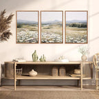 KAIRNE Landscape Canvas Wall Art,Boho Floral Prints Set of 3(16”X24”),Flower Garden Paintings,Wildflower Field Scene Wall Decor,Botanical Art for Living Room Bedroom Kitchen Farmhouse Decor,Framed
