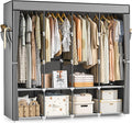 Portable Closet, 66 Inch Large Capacity Wardrobe for Closet Organizers and Storage with Non-Woven Fabric Cover, 4 Hanging Rods, 8 Shelves(Grey)