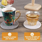 ABenkle 8 Pcs Drink Coasters with Holder, Cotton Woven Absorbent Coasters for Drinks, Minimalist Home Decor Coaster Set for Wooden Tabletop Protection Table, 4.3 inches White